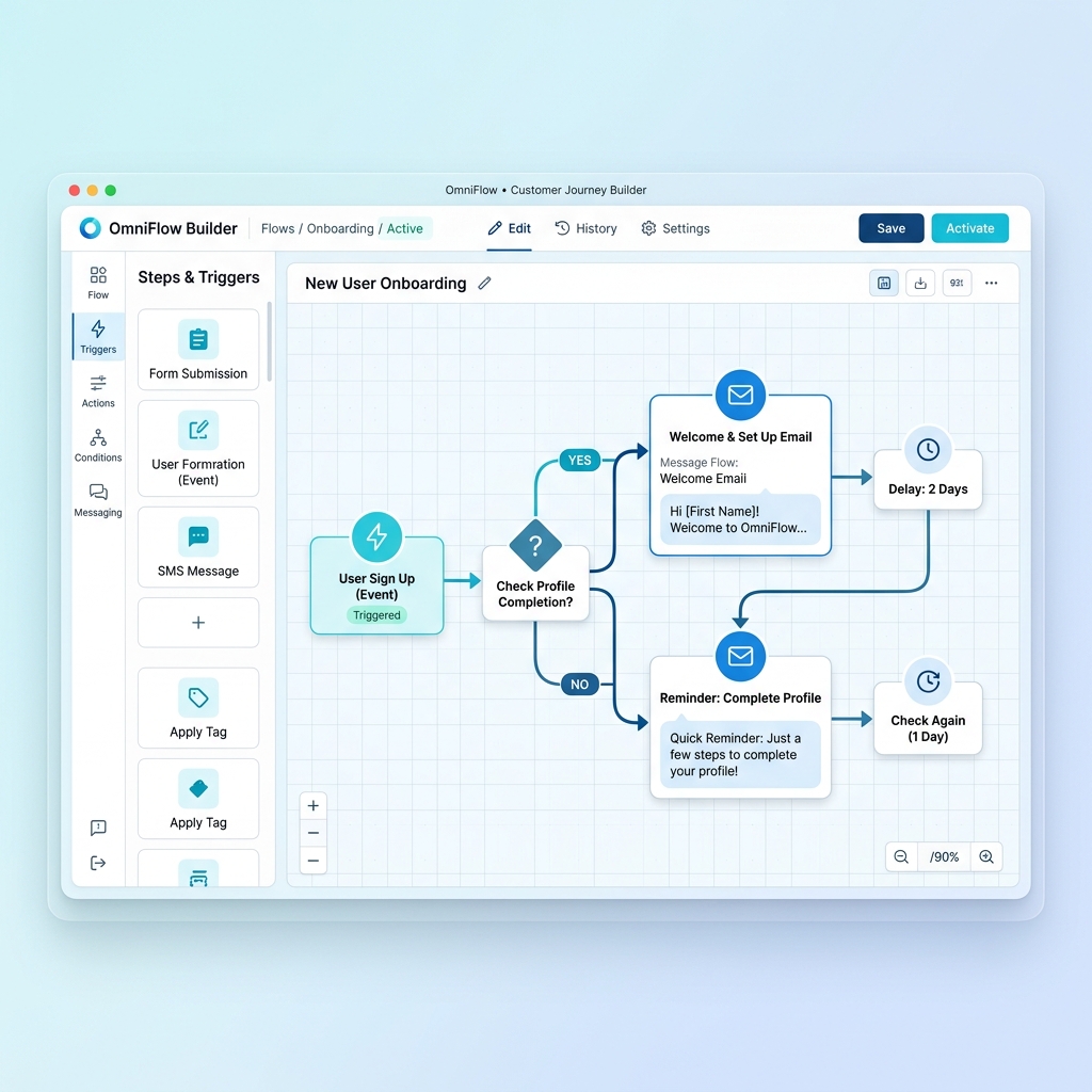 Xobo Campaign Flow Builder Interface Mockup